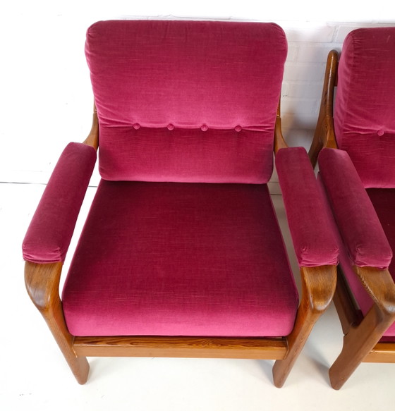 Image 1 of 2 poltrone vintage di design danese anni '70 in legno e velluto rosa