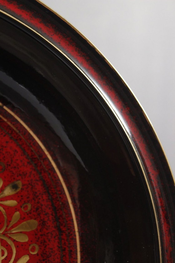 Image 1 of Grande piatto decorativo in ceramica con finiture dorate di Libero Cellarosi, Italia, anni '70