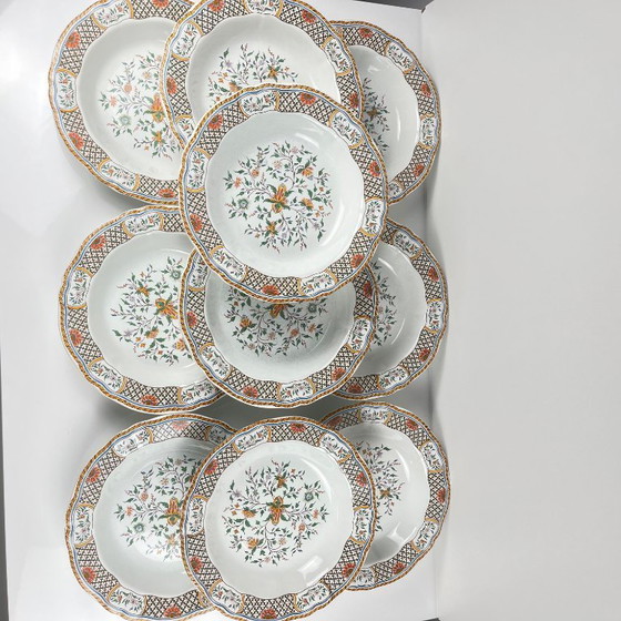 Image 1 of Set aus 10 Gien-Suppentellern, Dekor Rouen Esparsette, 1990