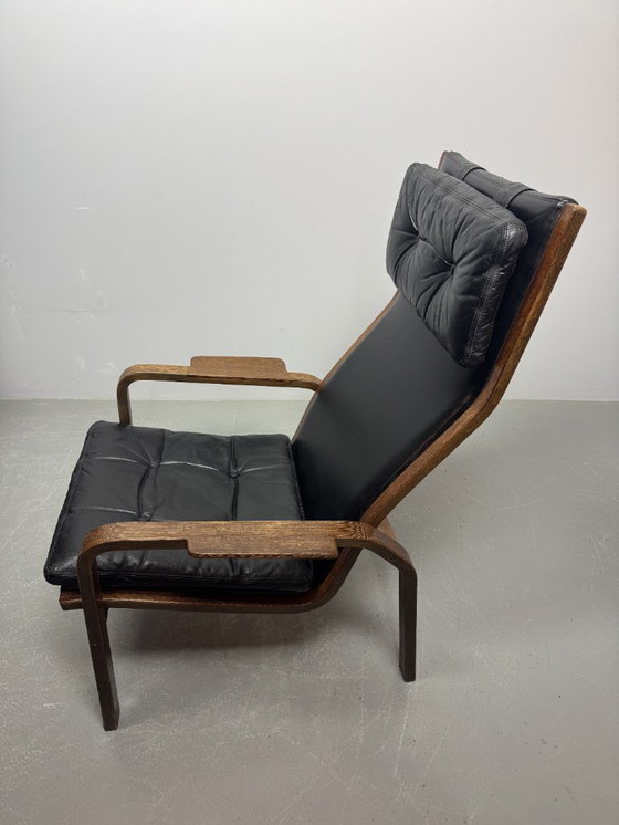 Image 1 of Poltrona lounge in pelle nera 'Lamino' modello P583 di design di metà secolo di Yngve Ekström per Swedese, Svezia, anni '60.