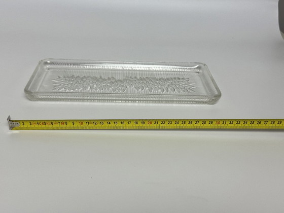Image 1 of Vintage Art Deco Belgian Transparent  Glass Rectangle Cake Plate with Elegant Drop Pattern, Belgium 1960s.