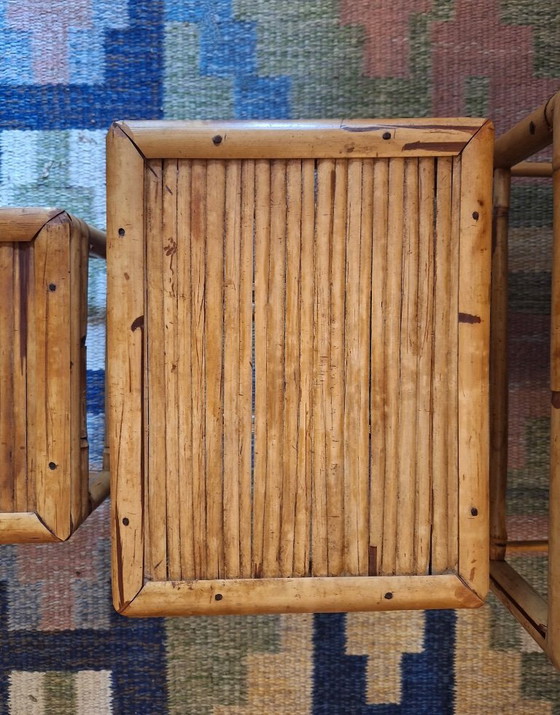 Image 1 of Mid Century Set of 3 Nesting Patinated Bamboo Tables, 1960s
