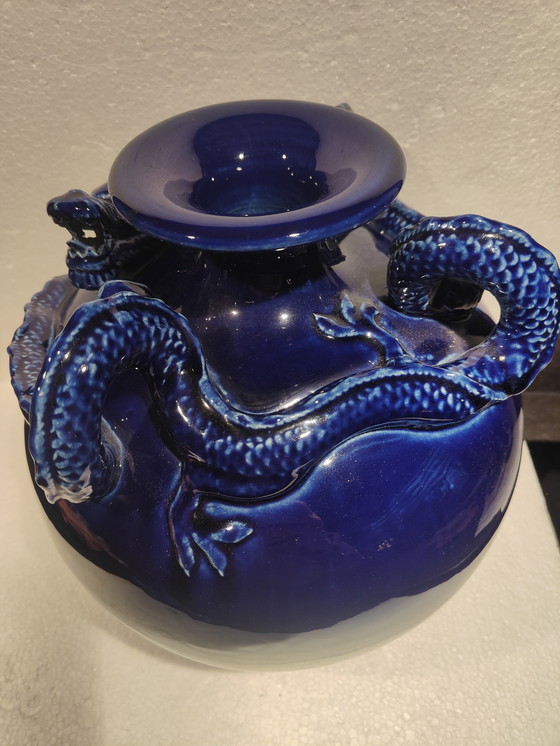 Image 1 of Beautiful Blue Chinese Dragon Vase Around 1900/1930