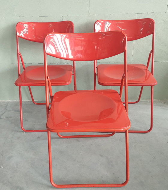 Image 1 of Ikea Folding chairs Type Ted by Niels Gammelgaard, Red