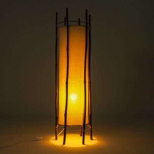 Große Stehlampe aus Bambus und Leinen von Louis Sognot – vloerlampen, Textile (photo 2 of 17)