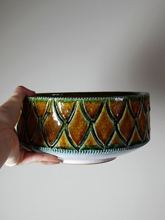 Image 1 of Mid-century vintage Italian ceramic salad bowl or bowl with scale pattern