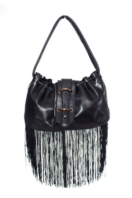 Borsa vintage Emporio Armani in pelle nera con frange.