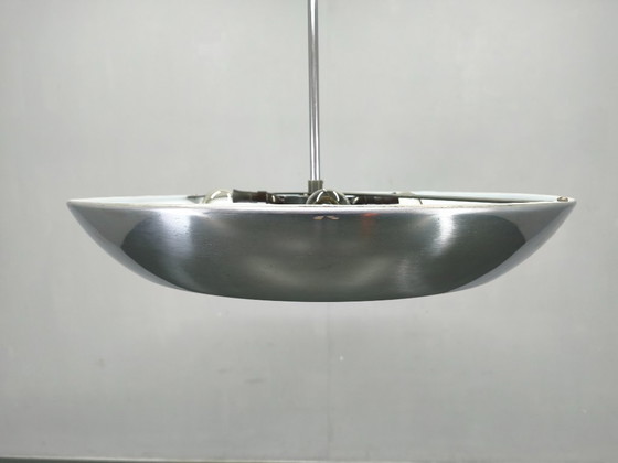 Image 1 of Lámpara de araña Bauhaus con forma de ovni, de Drupol, colgante de cristal cromado, década de 1940.