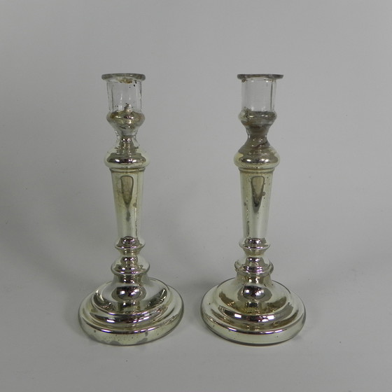 Image 1 of Set di 2 candelieri in argento al mercurio, 1900 circa (argento dei poveri)