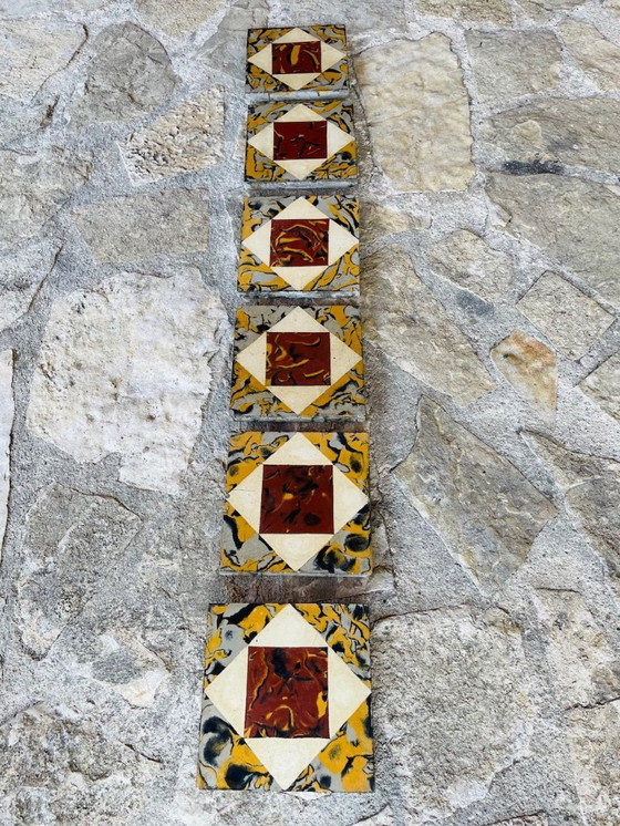 Image 1 of Set di 6 piastrelle francesi d'epoca, anni '30-'40 circa