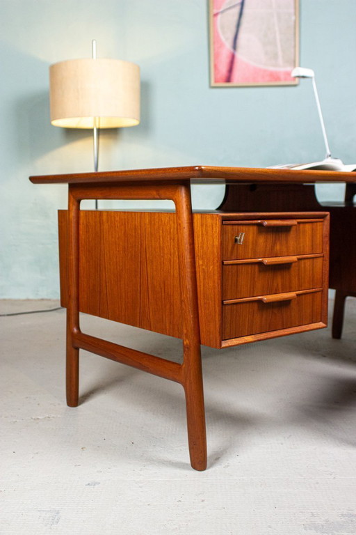 Vintage teakhouten secretair bureau, ladekast, Deens Riis Antonsen