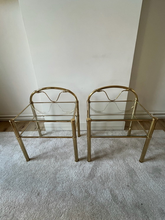Vintage Nightstands or Side Tables | Hollywood Regency, Glass, Brass, Gold (photo 4 of 6)