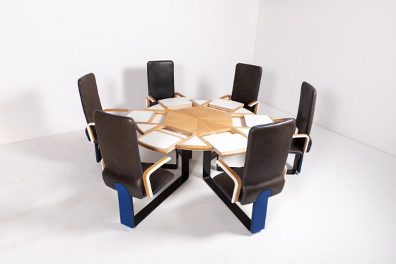 Image 1 of Unique Danish Design table with fixed armchairs from Peter Karpf, 1980’s