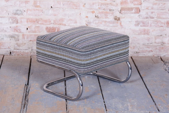 Restored Bauhaus Armchair With Stool, By W. Gispen, Mücke-Melder, Czech, 1930s – Textile, Wood (photo 3 of 19)