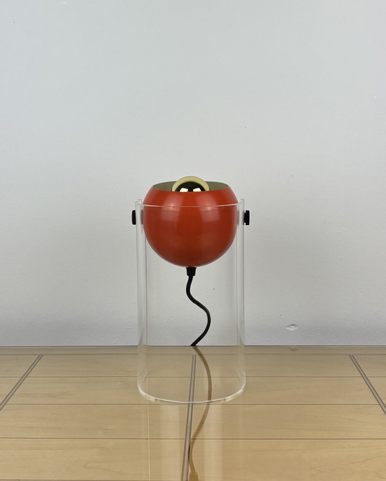 Image 1 of Vintage Eyeball Lamp 1970s Space Age Sputnik design 70s Orange Spot Light with Acrylic Stand Mid Century Modern Industrial