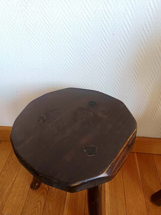 Brutalist Tripod Wooden Stool – Vintage (photo 3 of 7)