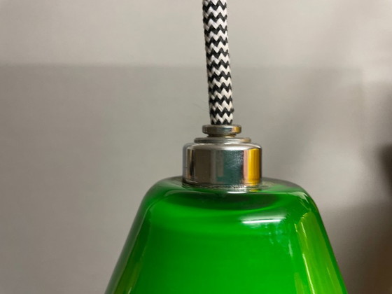 Image 1 of Groene opaline glazen traanvormige hanglamp