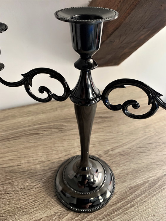 Image 1 of Kerzenständer 2 Arme 3 Kerzenhalter Schwarz lackiert