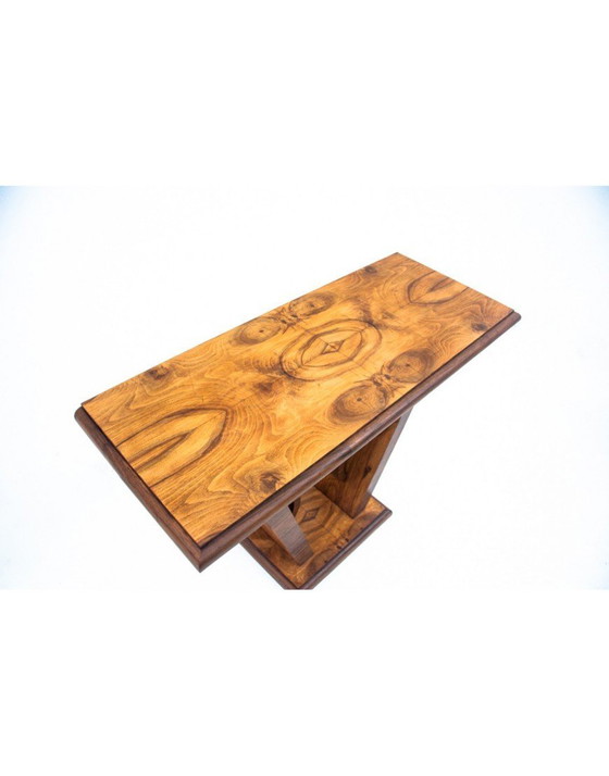 Image 1 of Art Deco walnut wooden console, Poland, 1940s.