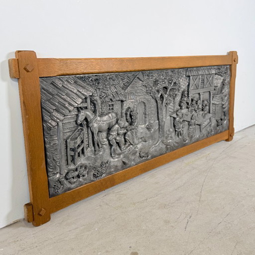 Zinn-Wandpaneel mit Gasthausszene – wanddecoratie, Wood, Iron, Vintage (photo 2 of 5)