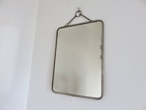 Antique barber's mirror with chain, France, 1940s