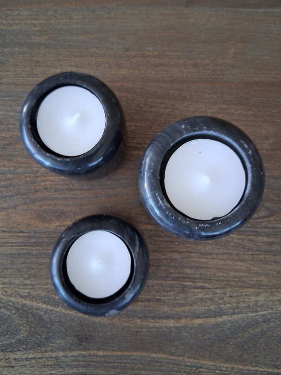 Image 1 of set of 3 marble tea light holders