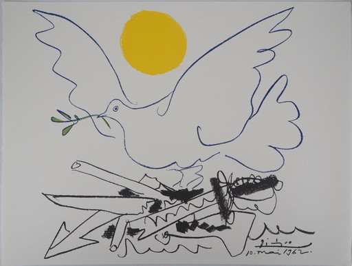 Pablo Picasso: Dove of the Future, Signed Lithograph – lithos zeefdrukken, Paper