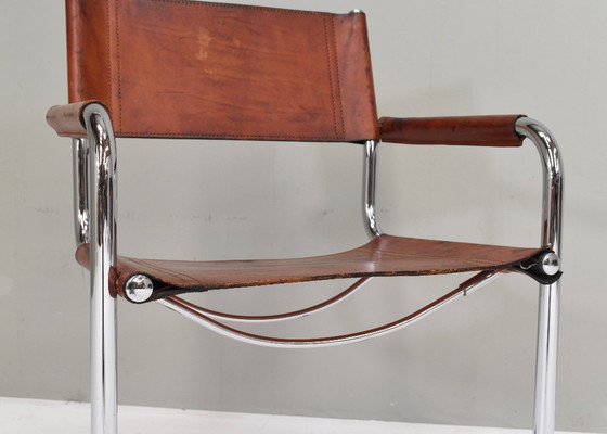 Image 1 of Chaise Mart Stam S34 en chrome et cuir selle par Fasem – années 1970