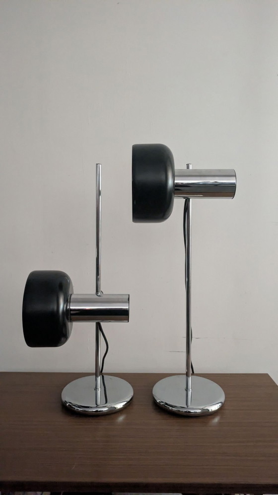 Pair of vintage desk lamps, Metal, Chrome, Black (photo 7 of 10)
