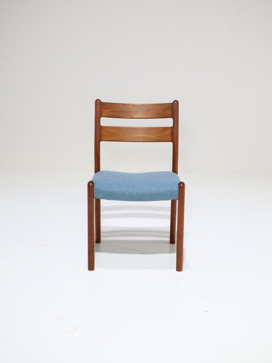 Image 1 of 4x Eetkamerstoelen EMC Møbler teak blauw Deens 1960s