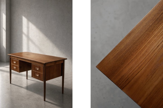 Image 1 of Scrivania vintage in teak stile scandinavo moderno di metà secolo con cassetti, anni '60