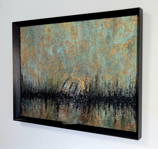 Abstract 3D Painting Gold Leaf Canvas Stretcher Blind Side