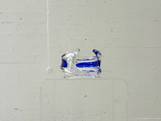 Image 1 of Vase en cristal de Murano à décor bleu, Italie, années 1970