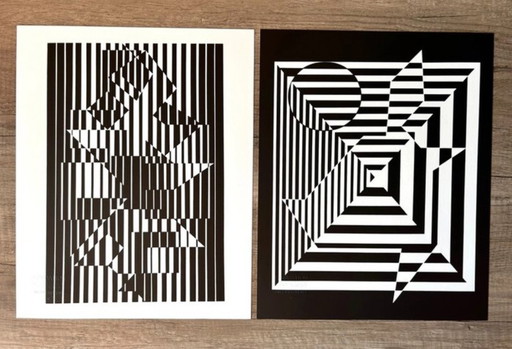 Set of 6 original lithographs by Victor Vasarely - Linares Portfolio - Vasarely Foundation Stamp
