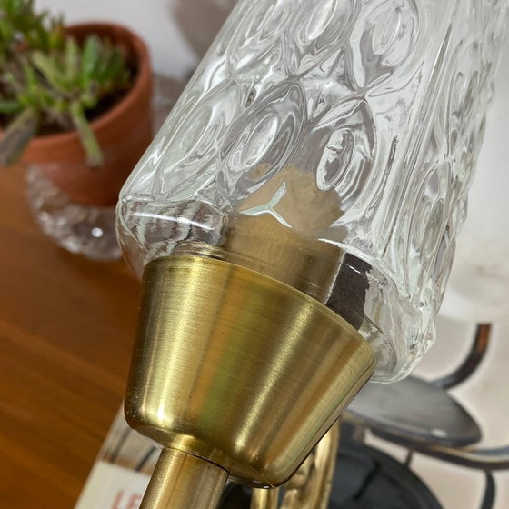 Pair of Brass Wall Sconces with Square Tulip Shades in Clear Glass – Wall lights (photo 6 of 9)