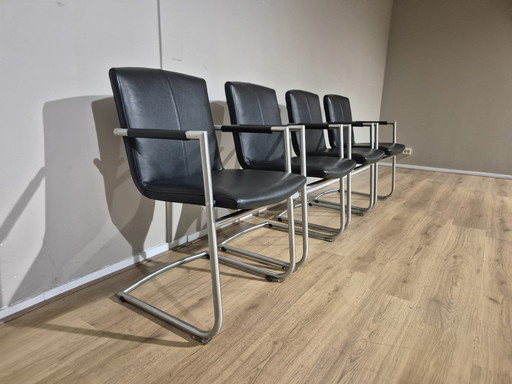 4x Henders and Hazel Dining Chairs - Black - Leather - Design