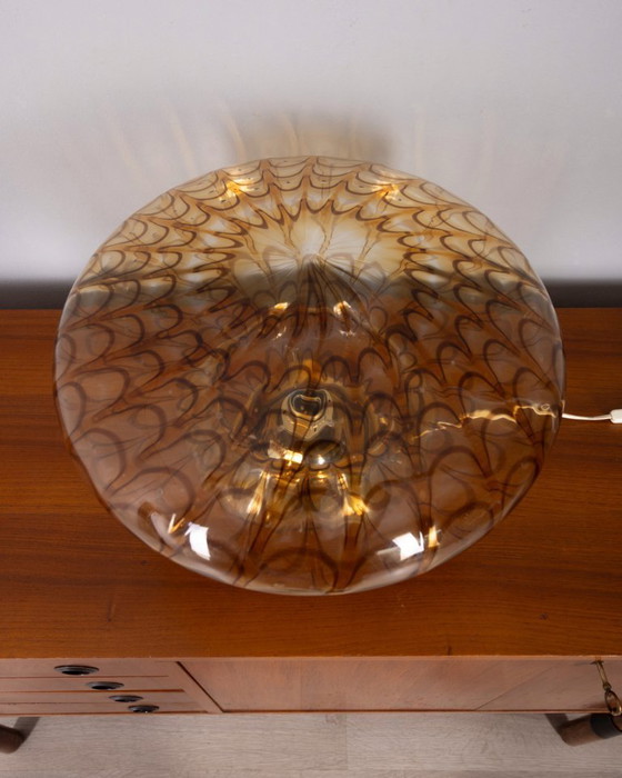 Image 1 of Lampada da tavolo vintage anni '70 in vetro di Murano color ambra, design italiano.