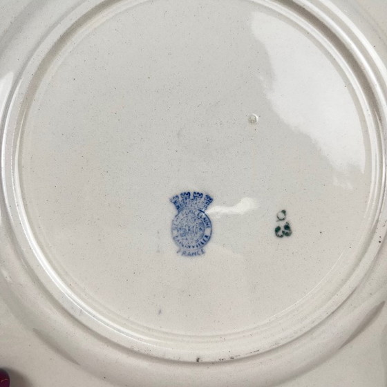 Image 1 of Set di 6 piattini da dessert in semiporcellana di Badonviller, decorati con motivi floreali blu, inizio XX secolo.