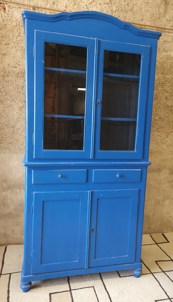 Image 1 of Altes Buffet, Geschirrschrank aus blauem Holz 1960