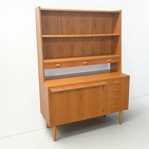 Vintage Scandinavisch secretaire/boekenkast van teakhout, Denemarken, jaren 60.