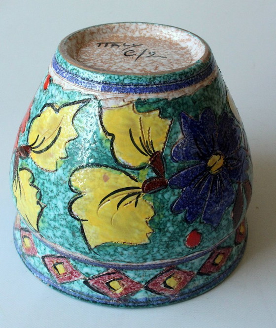 XL Handmade Ceramic Plant pot hand-painted, made in Italy, marked, Multi Color, Vintage (photo 8 of 11)