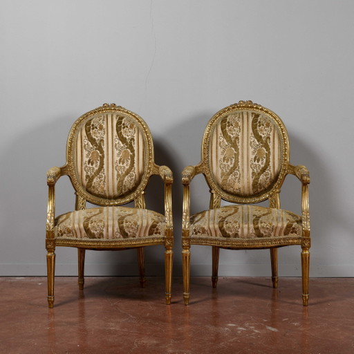 Coppia di Poltrone Dorate Stile Napoleone III