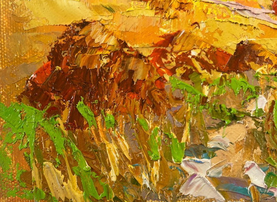 Image 1 of Original Oil Painting Summer Field Landscape Edge of the village