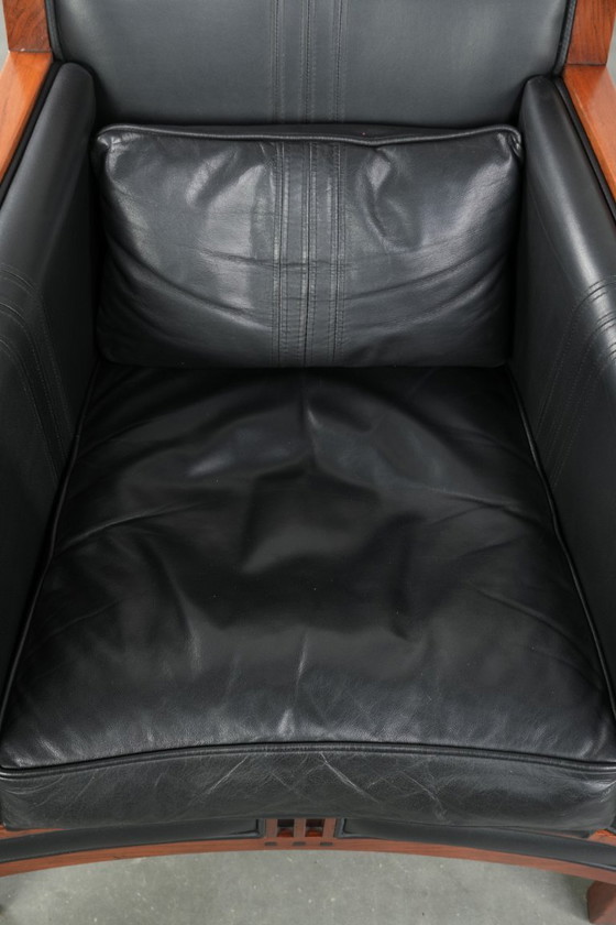 Image 1 of Black leather set of 2 Art Deco Schuitema design armchairs in good condition