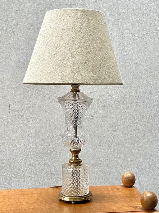 Table lamp in cut glass and brass, circa 1950