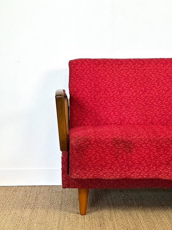 Image 1 of Vintage Scandinavische slaapbank van hout en stof, 1960