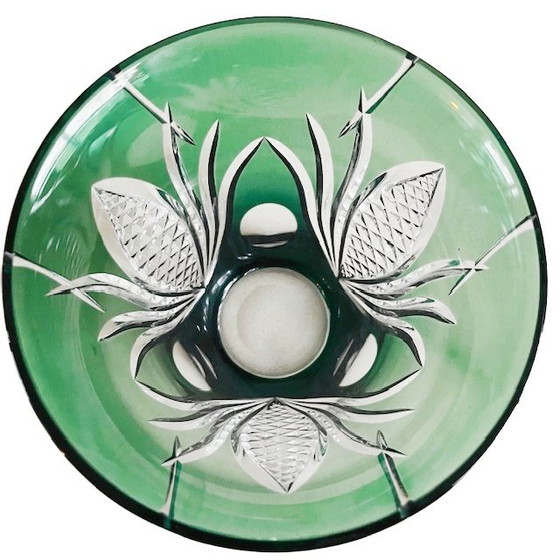 Image 1 of Vaso in cristallo Val Saint Lambert di René Delvenne, cristallo verde, trasparente, anni '60