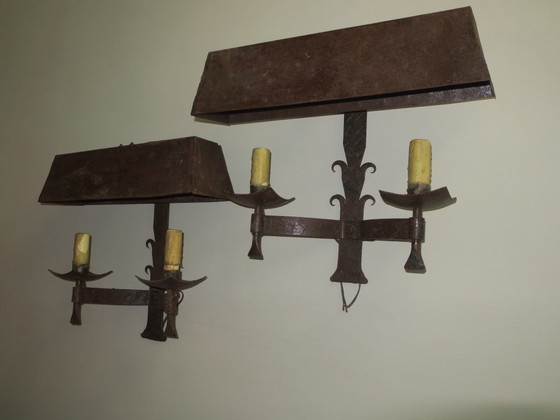 Image 1 of Pair of Mid-Century Brutalist Patinated Iron Wall Lights, 1950s-60s