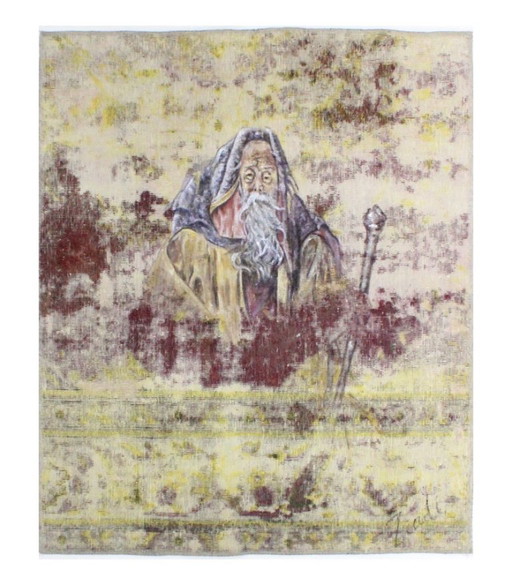Oriental Hand-knotted Vintage Rug Classic & Relief Design 135 x 112 cm Beige, Multi-color