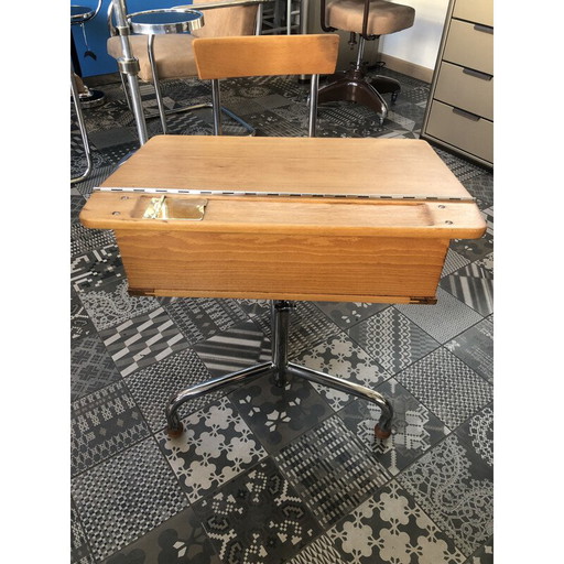 Vintage school table in beech wood, Czechoslovakia 1940